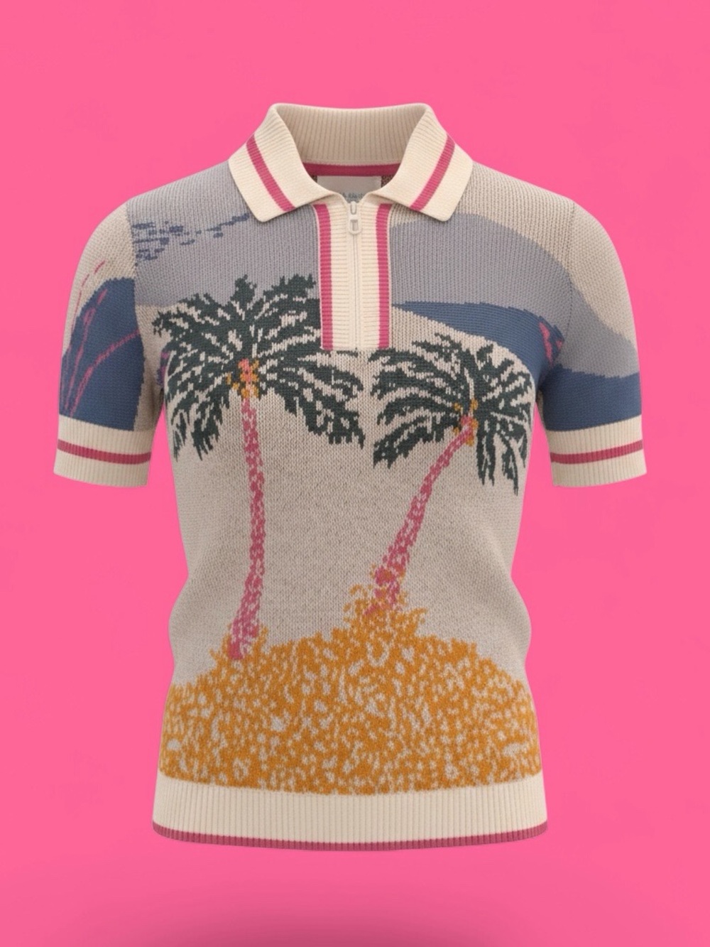 Cynthia Rowley Cream Polo with Pink Trim and Multicolor Knit